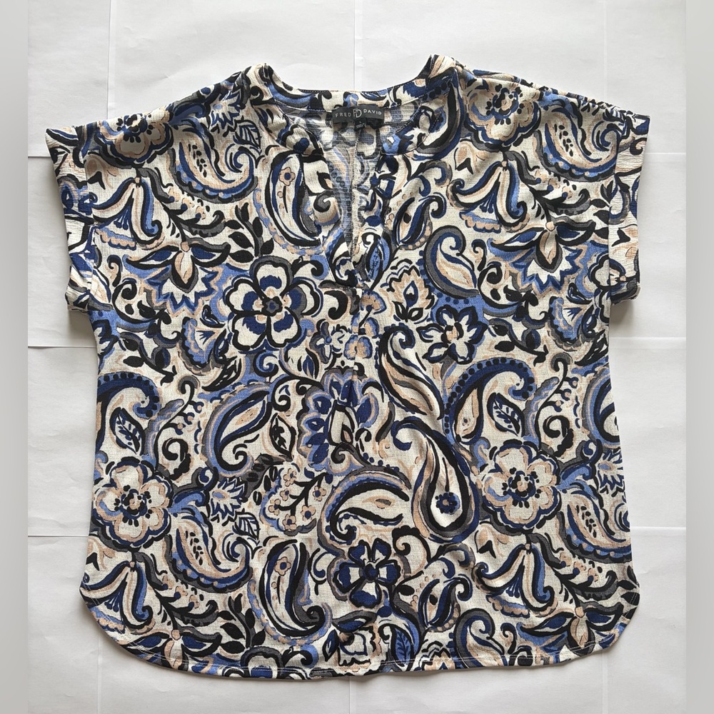 Fred David Blue Paisley Floral Blouse | Women’s Lightweight Boho Top